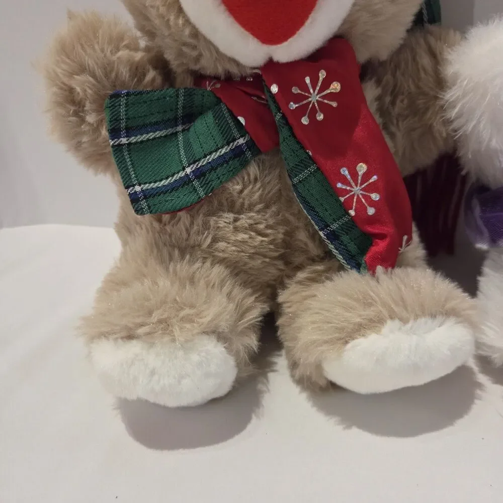 Lot Of 2 Snowflake Teddy Bear 2023 Plush Green Plaid Scarf Purple Dress